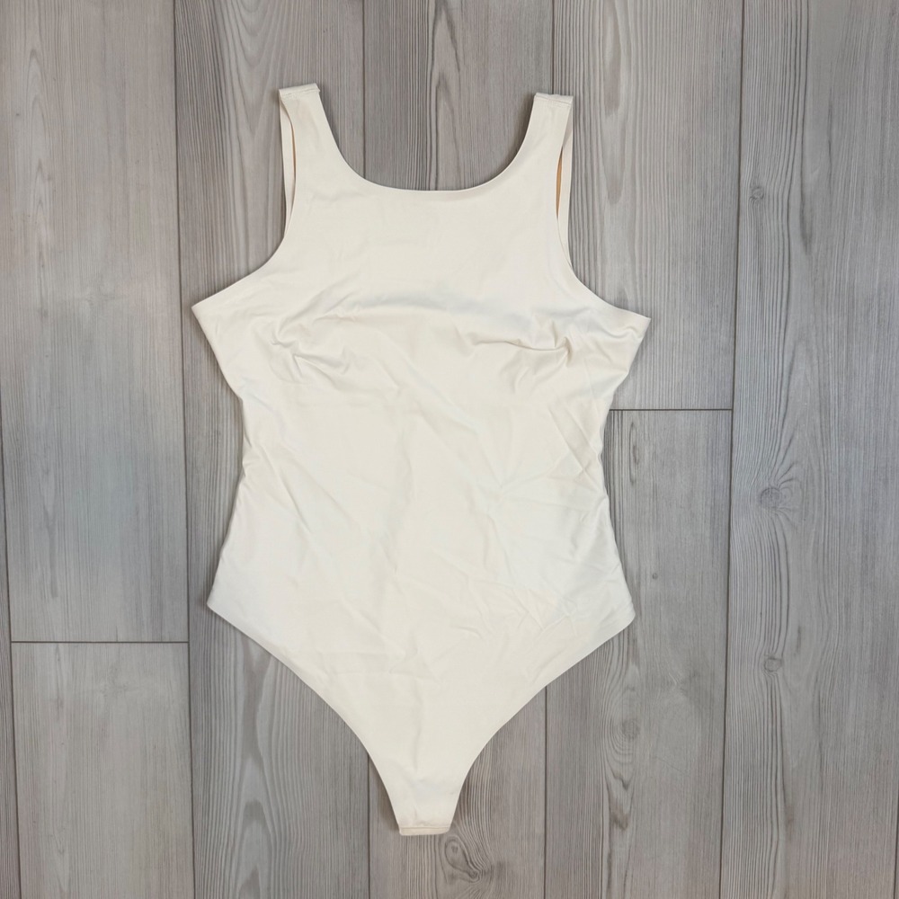 Pinsy Shapewear Bodysuit Cream Ivory High Neck Thong Back XL